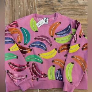 NWT Queen of Sparkles sequin/pearl banana sweatshirt. Size XS.